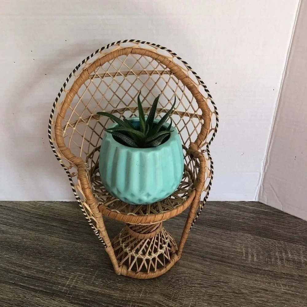 Vtg Plant  Stand Peacock Chair